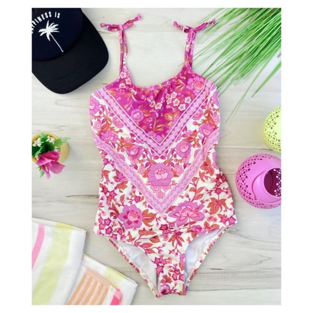 Billabong Girls' Take Me Out Boho Pink One Piece Swimsuit